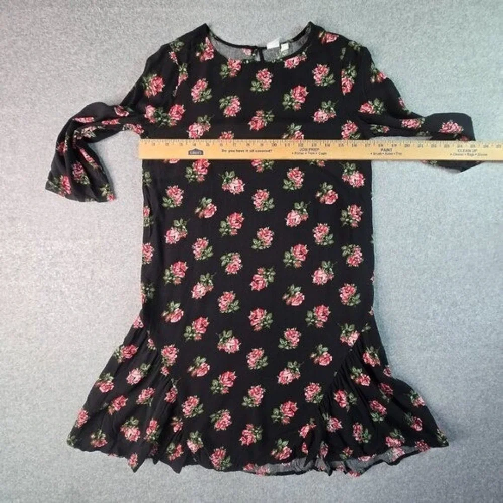 Gap Kids Floral Rose Shift Dress Girls XXL 14-16 Black Ruffle Drop Waist‎ Boho